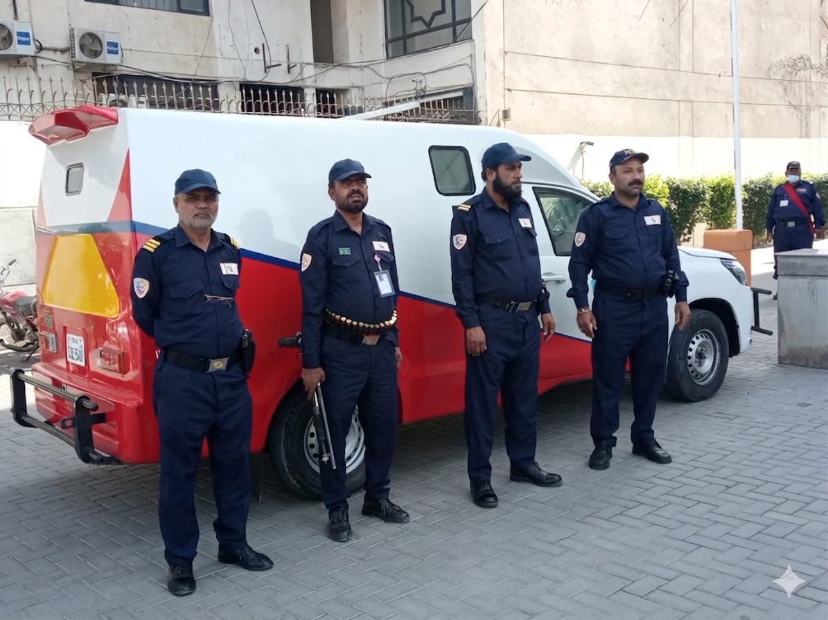 Trained security guard standing on duty